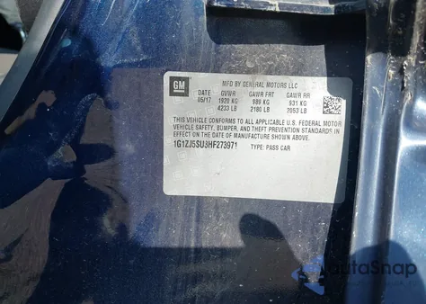 2017 Chevrolet Malibu Hybrid z USA, uszkodzony, nr VIN 1G1ZJ5SU3HF273971